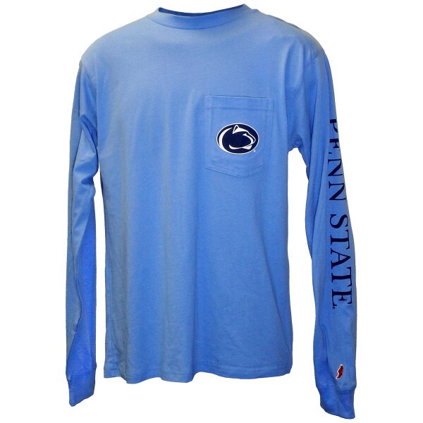 light blue long sleeve t-shirt with Athletic Logo on left chest pocket and Penn State down left sleeve